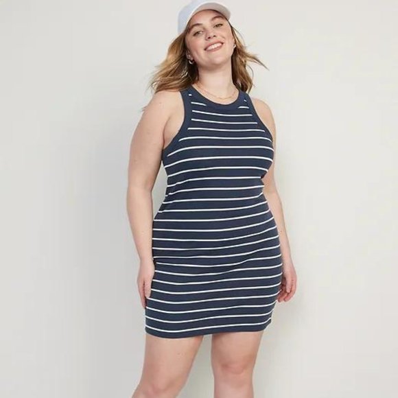 NEW Old Navy Fitted Striped Sleeveless Rib-Knit Mini Dress for Women - Picture 6 of 7
